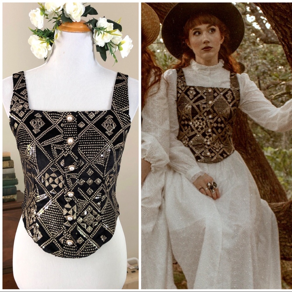 Bohointernal ISISLOVE brand coset style sequin lace up back top